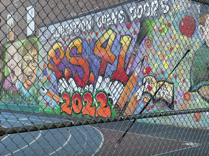 The P.S. 41 playground, as seen behind a chain-link fence along Greenwich Avenue. (Photo: Spencer Bailey)