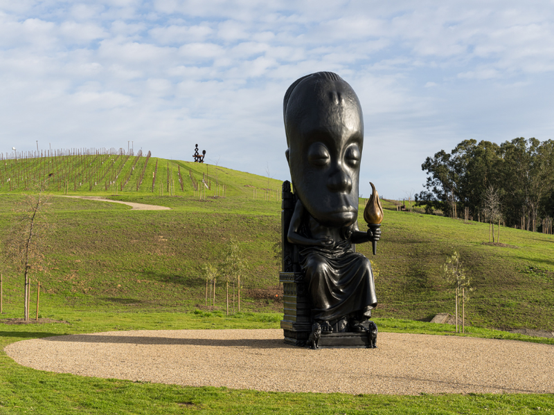 View of Sanford Biggers’s sculpture “Oracle” (2021), installed at the Donum Estate in Sonoma, California.  (Courtesy the artist and the Donum Estate)