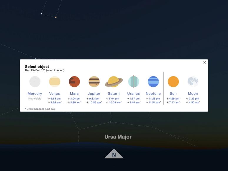 Timeanddate.com’s Night Sky Map. (Courtesy Time and Date AS)