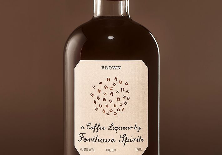 A closeup of Forthave Spirits' Brown coffee liqueur bottle. 