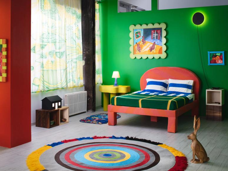 Installation view of a room inspired by furniture from the book "Goodnight Moon"