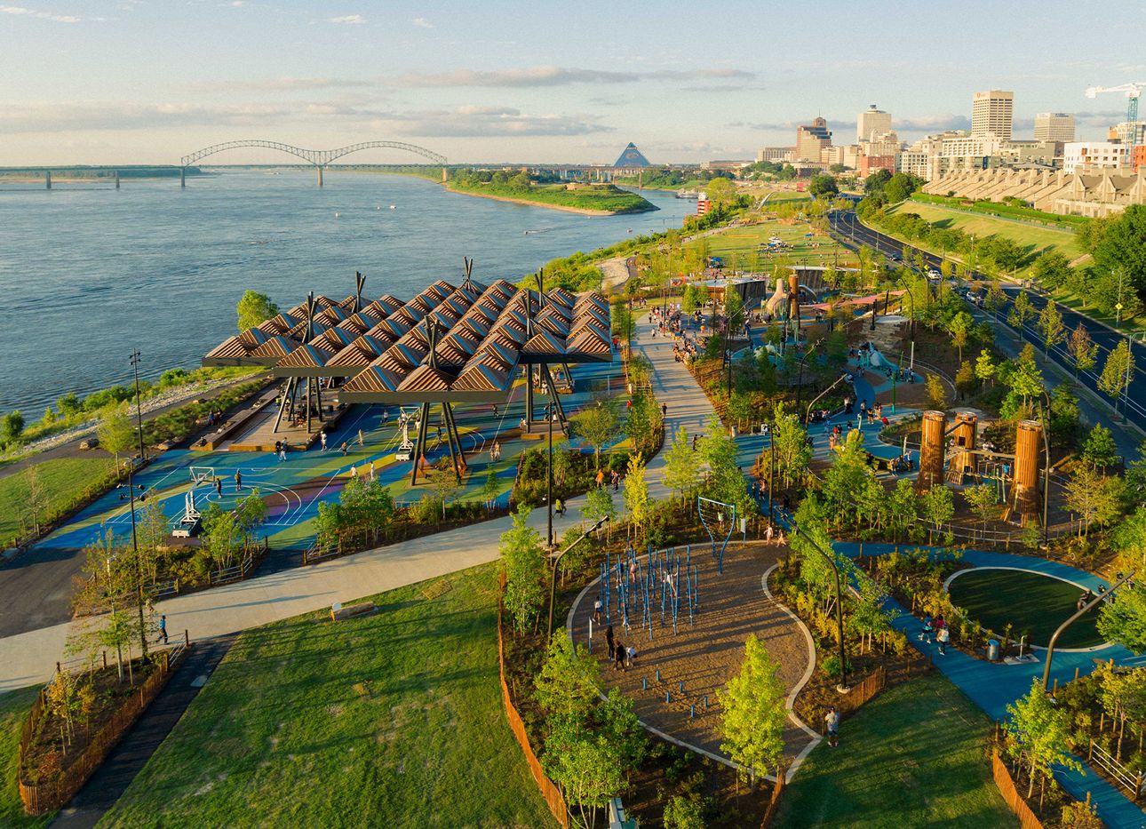 Aerial view of Tom Lee Park. (Photo: Connor Ryan. Courtesy Memphis River Parks Partnership)
