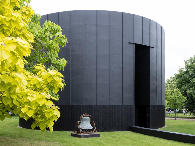 Theaster Gates’s “Black Chapel,” the 2022 Serpentine Pavilion in London’s Kensington Gardens. (Photo: Iwan Baan. Courtesy Serpentine and Theaster Gates Studio)