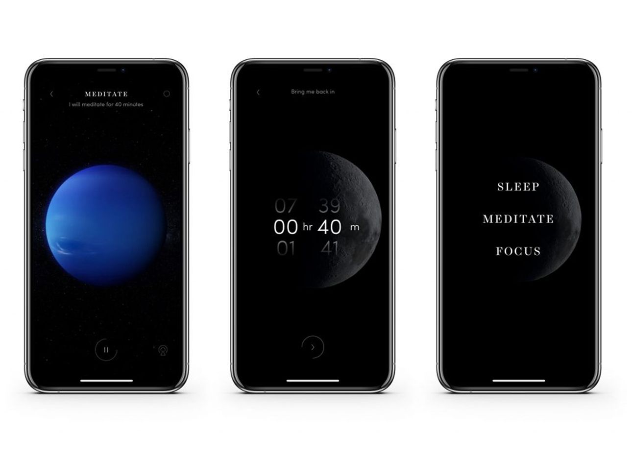 Three screens from Max Richter's Sleep app.