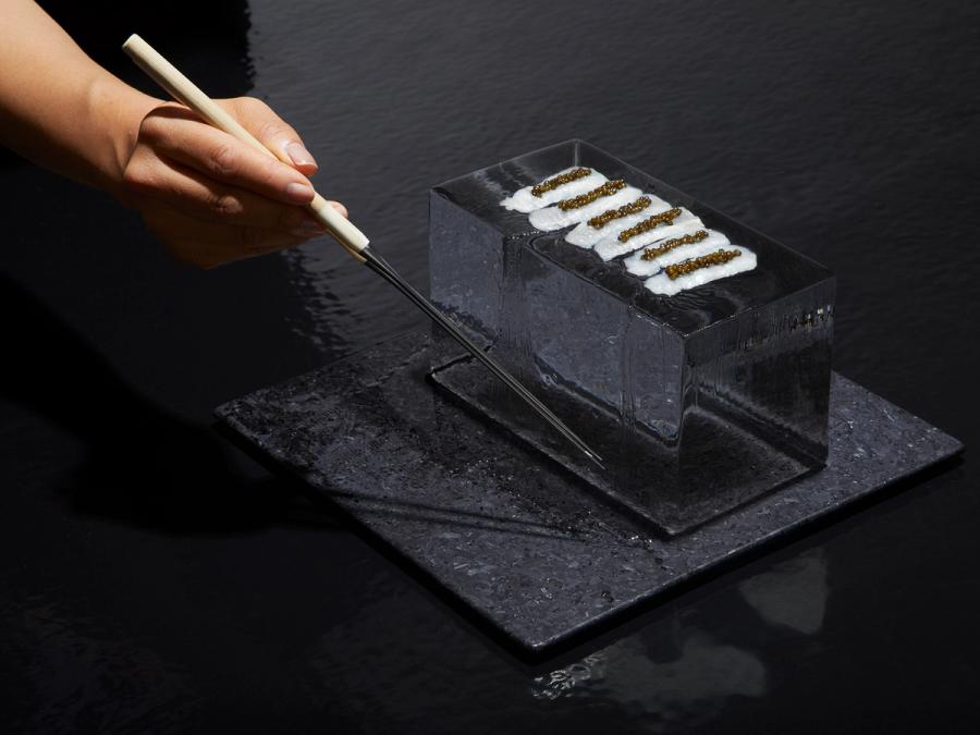 Menu items from Stephanie Goto's ice cream and champagne Omakase