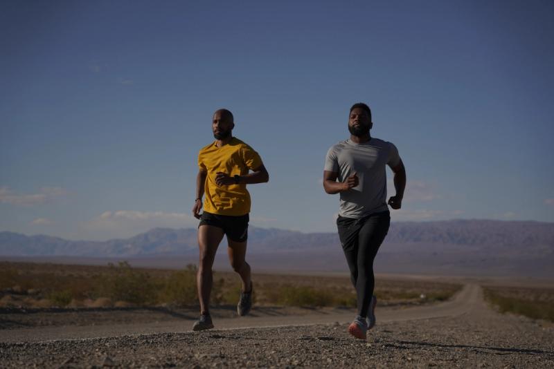 (From left) Ultra marathoner Mosi Smith and Baratunde Thurston jogging in Death Valley National Park. (Courtesy Twin Cities PBS/Part2 Pictures)
