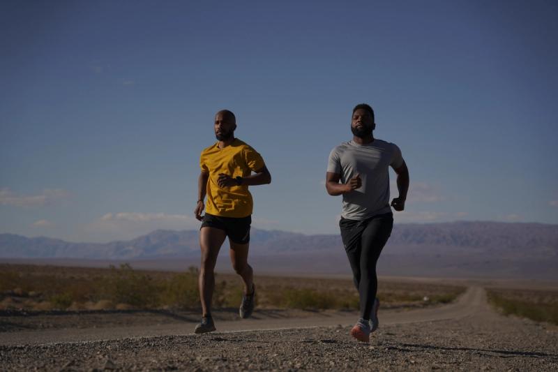 (From left) Ultra marathoner Mosi Smith and Baratunde Thurston jogging in Death Valley National Park. (Courtesy Twin Cities PBS/Part2 Pictures)
