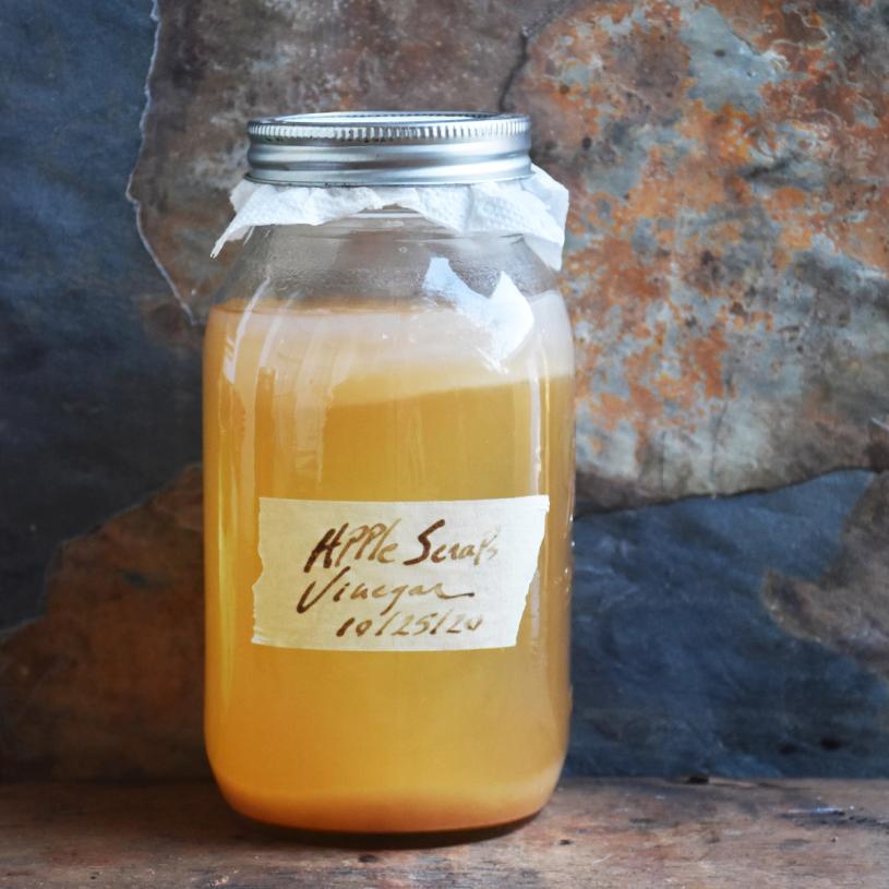 A jar of “apple scraps” vinegar made by Baudar. (Courtesy Pascal Baudar)