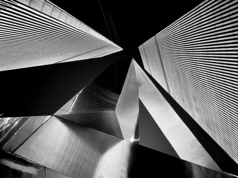 Black and white abstract photo of twin towers by Simon Chaput