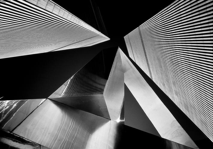 Black and white abstract photo of twin towers by Simon Chaput