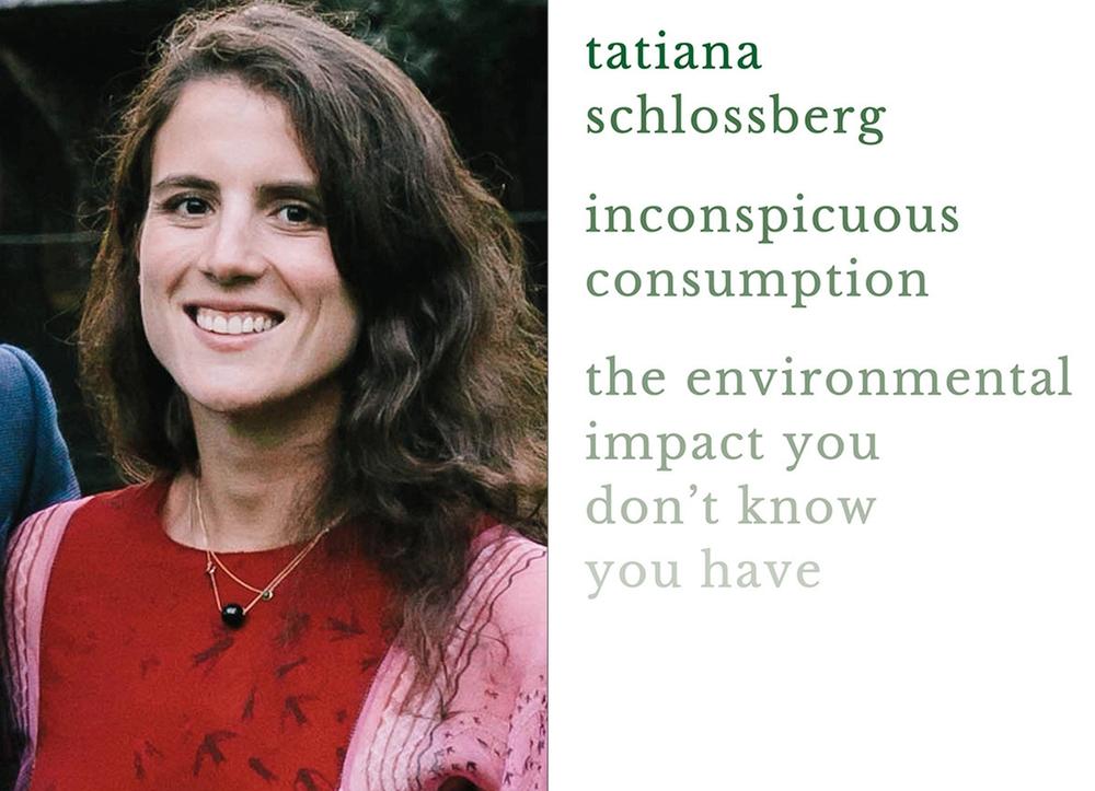 Tatiana Schlossberg smiling next to the front cover of Inconspicuous Consumption.