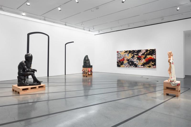 Installation view of Sanford Biggers’s solo exhibition “Meet Me on the Equinox” (2023) at Marianne Boesky Gallery in New York. (Courtesy Marianne Boesky Gallery)