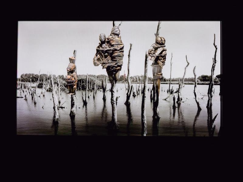 Still from Blac Space’s video work “Tales of the Vulnerability of African Women in Transit Spaces.” (Photo: Matteo de Mayda. Courtesy La Biennale di Venezia)