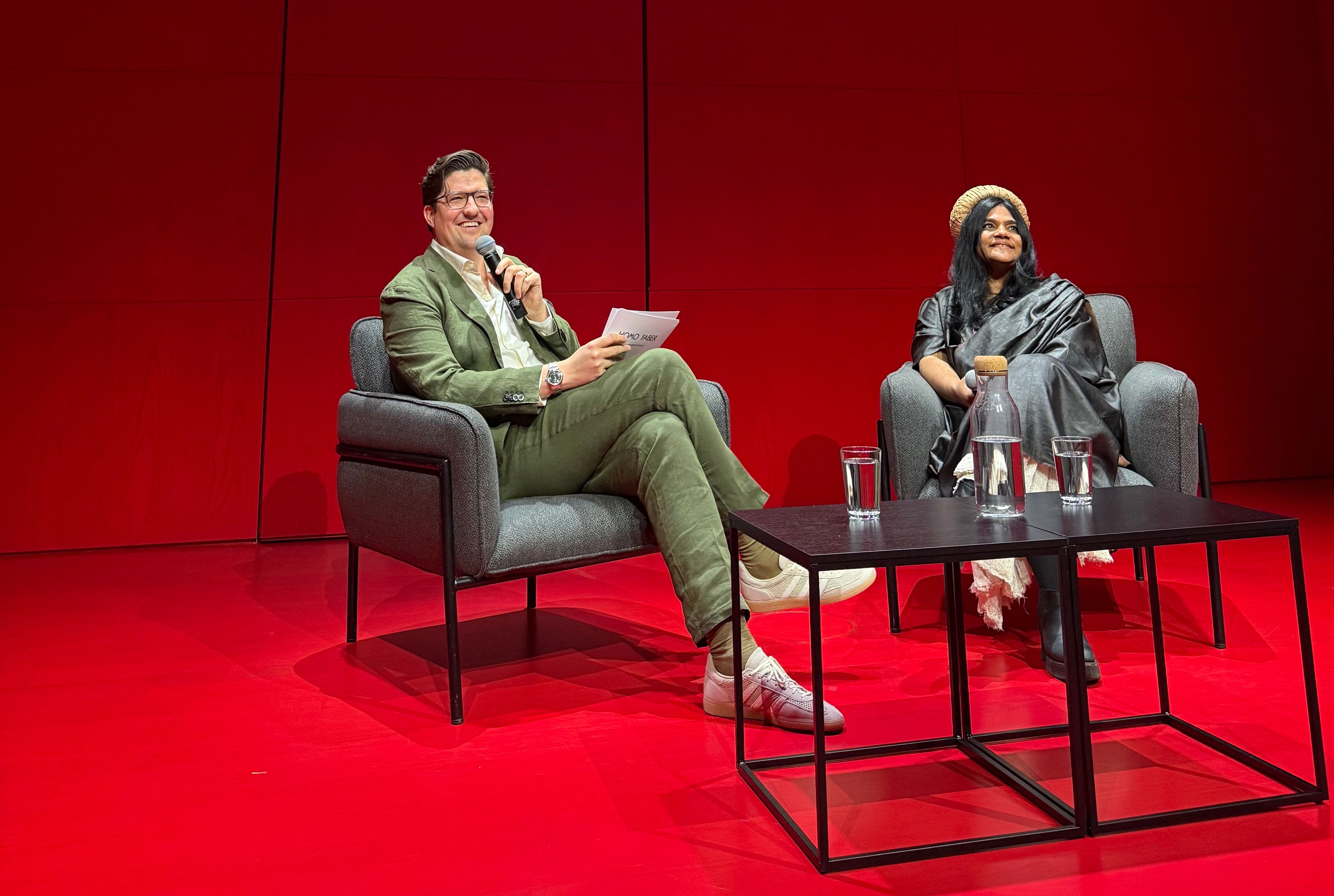 April 29, 2026, Paris | The Slowdown’s Spencer Bailey (left) in conversation with the Indian-born, Madrid-based  designer and cultural advocate Kavita Parmar as part of the Michelangelo Foundation For Creativity & Craftsmanship's Homo Faber Conversation Series at the Fondation Cartier.