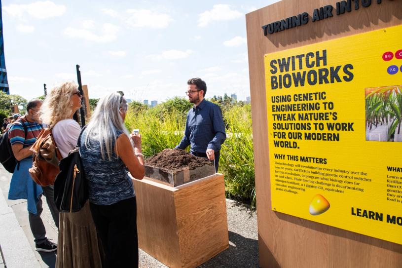 A representative of Switch Bioworks presenting on day one of the Climate Science Fair. (Courtesy Emerson Collective)