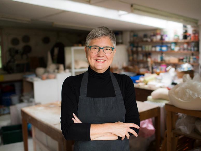 Author and potter Bonnie Kemske in her studio