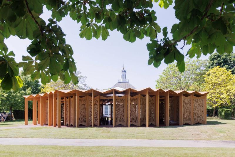 “À table” (2023), Ghotmeh’s design for the Serpentine Pavilion in London. (© Lina Ghotmeh Architecture. Photo: Iwan Baan. Courtesy Serpentine)