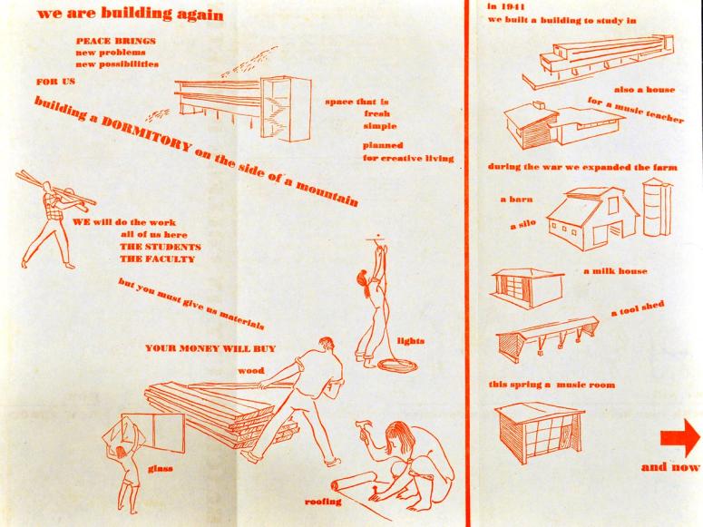 An orange and white handout from Black Mountain College.