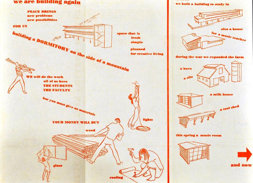 An orange and white handout from Black Mountain College.