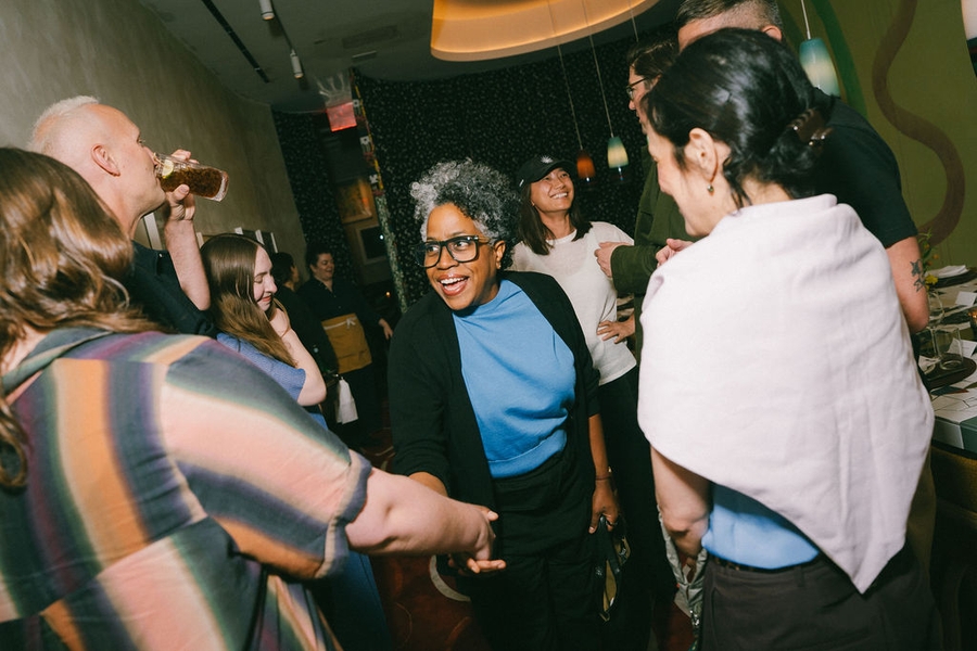 June 17, 2026, New York City | Dinner at Manuela, co-hosted by The Slowdown and PIN–UP magazine. The evening was held in celebration of Season 13 of the Time Sensitive podcast, Issue 40 of PIN–UP, and Ep. 155 featuring PIN–UP’s Felix Burrichter. Several former Time Sensitive guests were also in attendance, including Jennie C. Jones (Ep. 145), pictured here, as well as Lindsey Adelman (Ep. 120), Brad Cloepfil (Ep. 79), and Julia Watson (Ep. 35). (Photo: Angela Pham/Deitch + Pham)