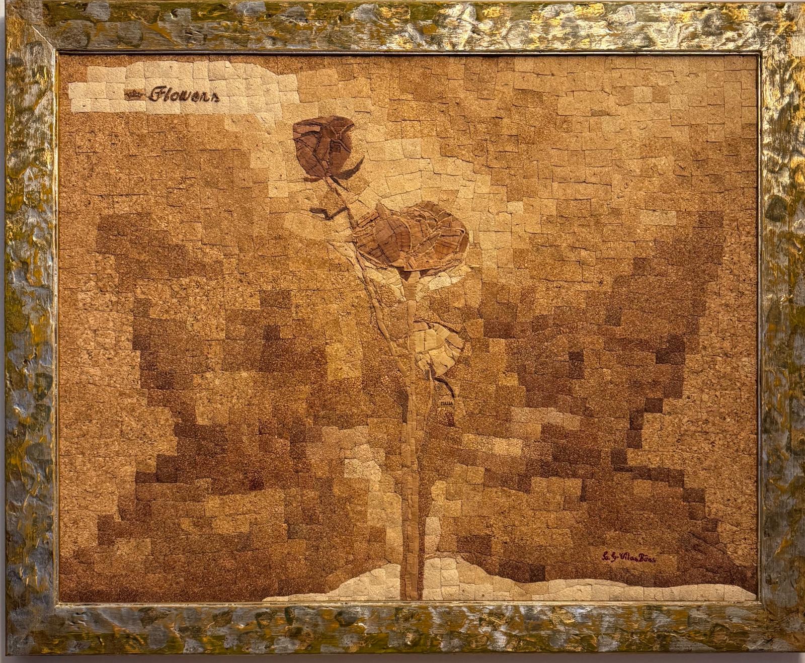 Luciana Vilas Boas, opera materica Corona Flowers con tappi di vino e sughero