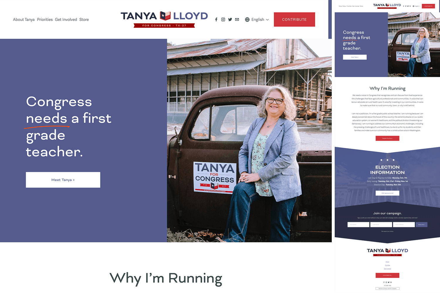 Tanya for Congress TX 27 website screenshot