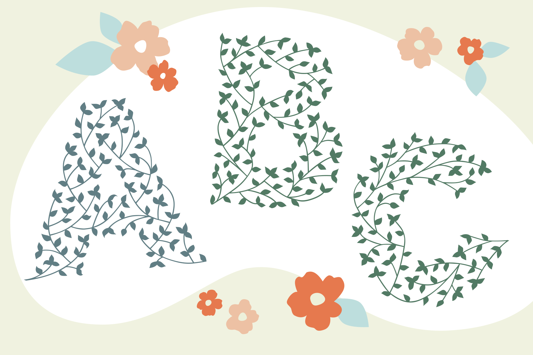Font poster for Herbaceous Border, a display font with letters made up of interlocking leaves
