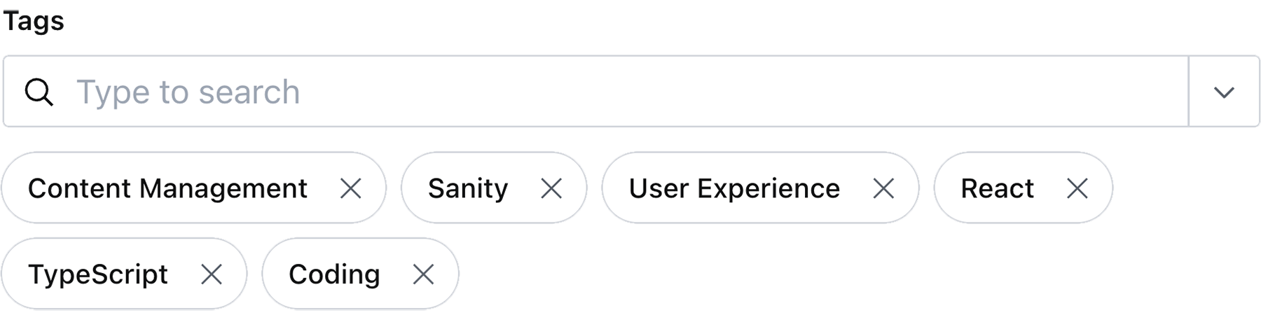 A screenshot of a multi-select field in Sanity Studio showing an input with selections below it