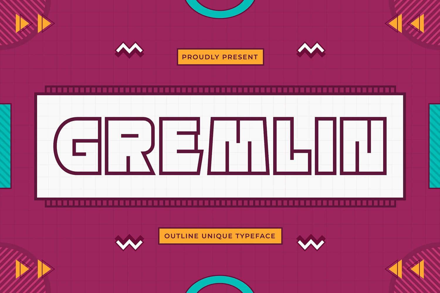 Demo poster for Gremlin, a boxy outline font