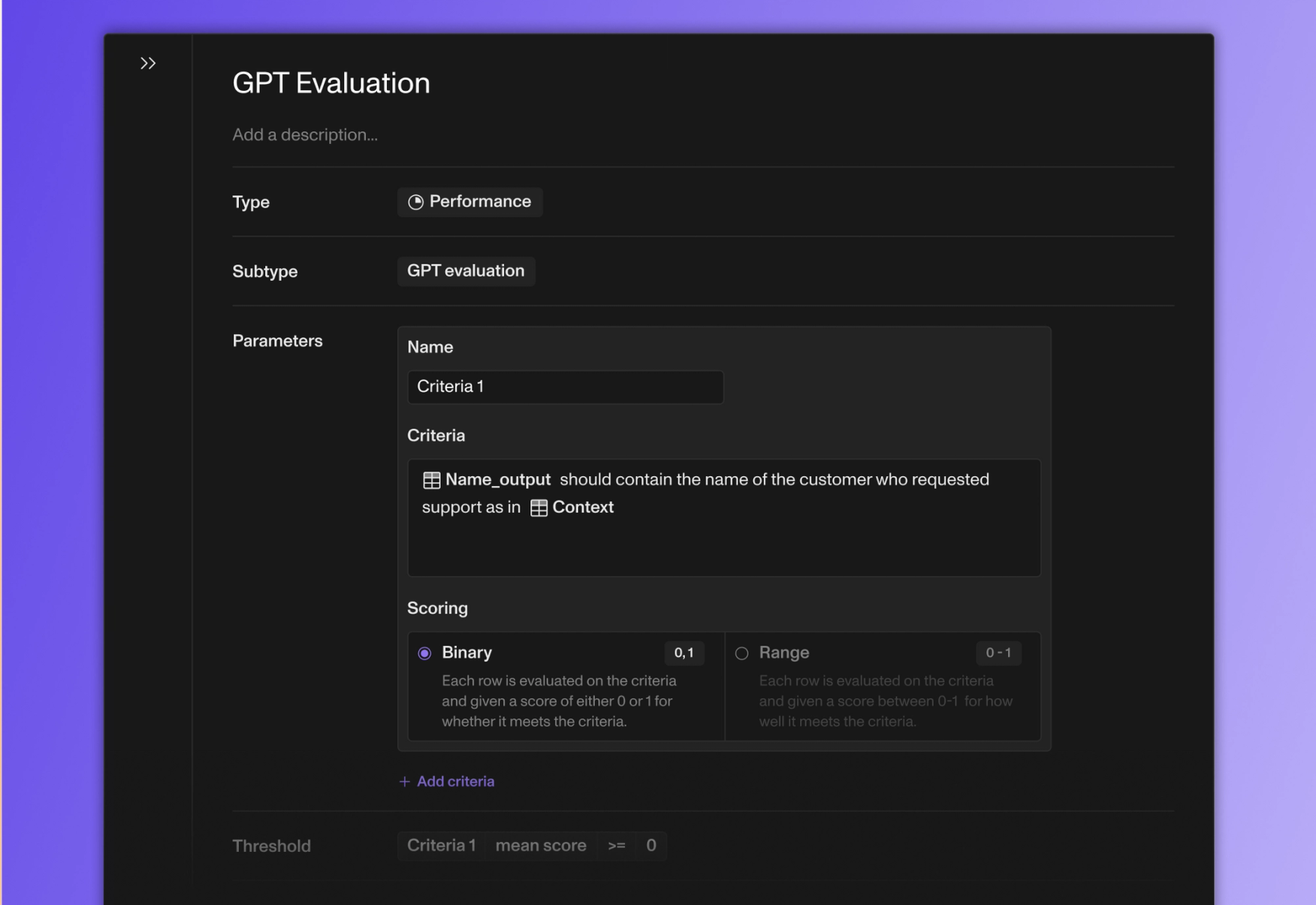 Go deep on test result history and add multiple criteria to GPT evaluation tests