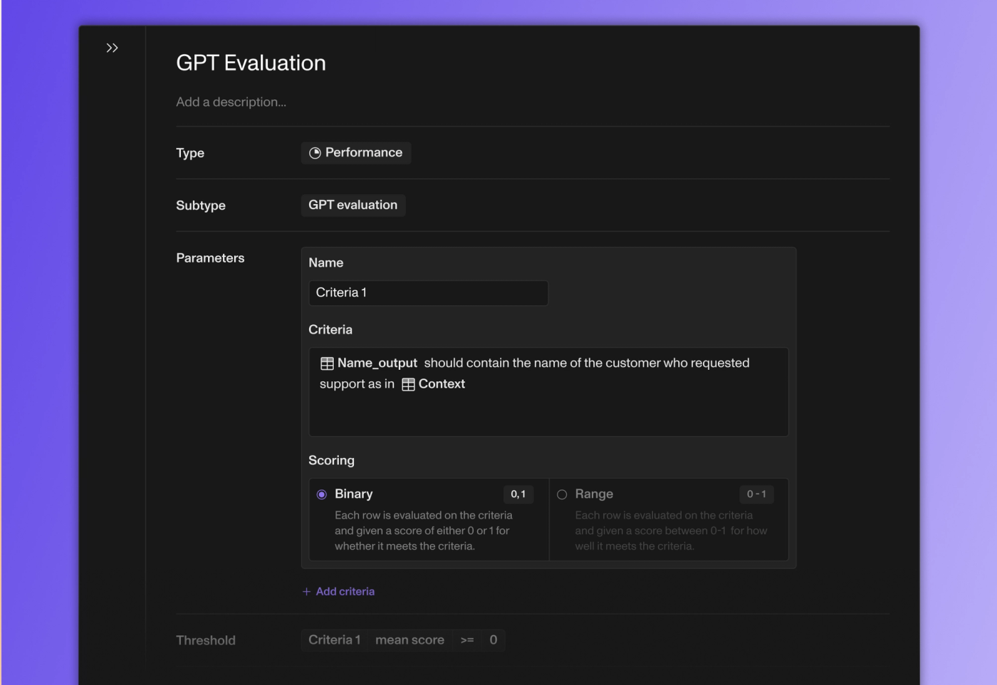 Go deep on test result history and add multiple criteria to GPT evaluation tests
