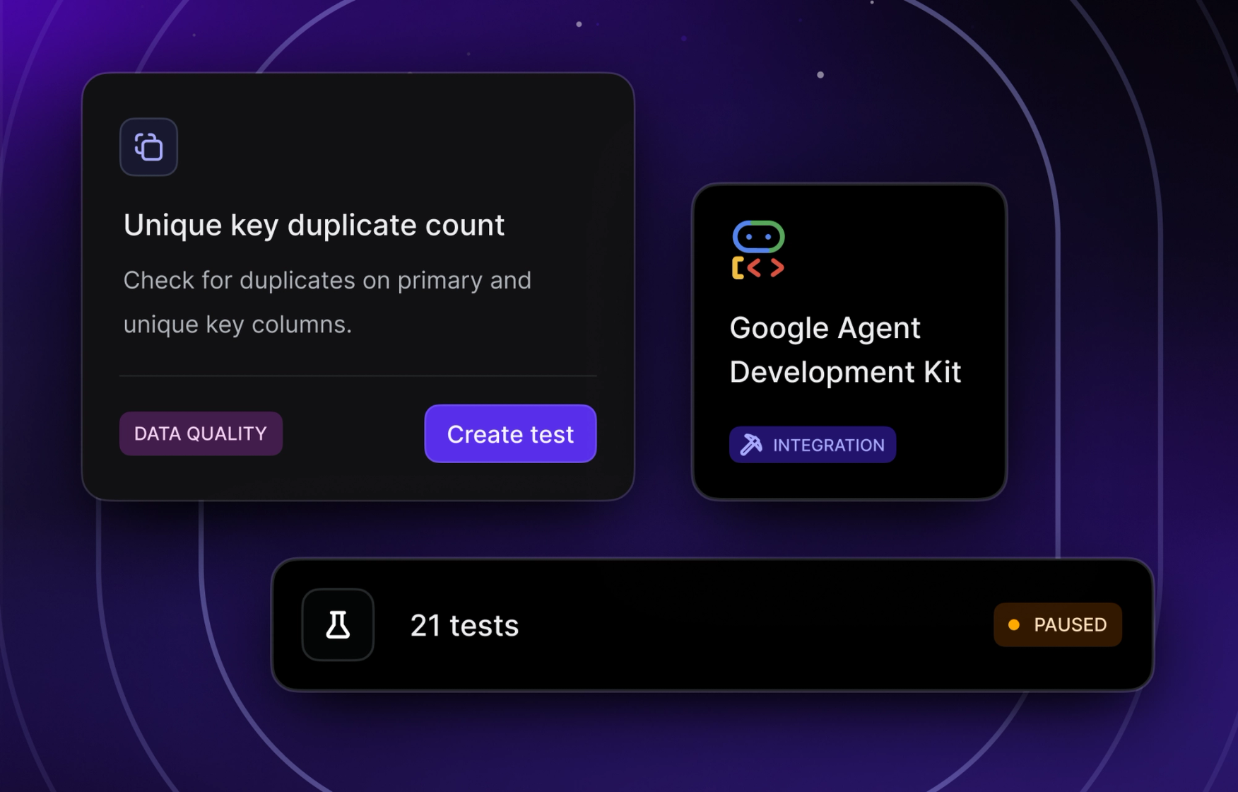 Pausing tests, checks for duplicate keys, and new integrations