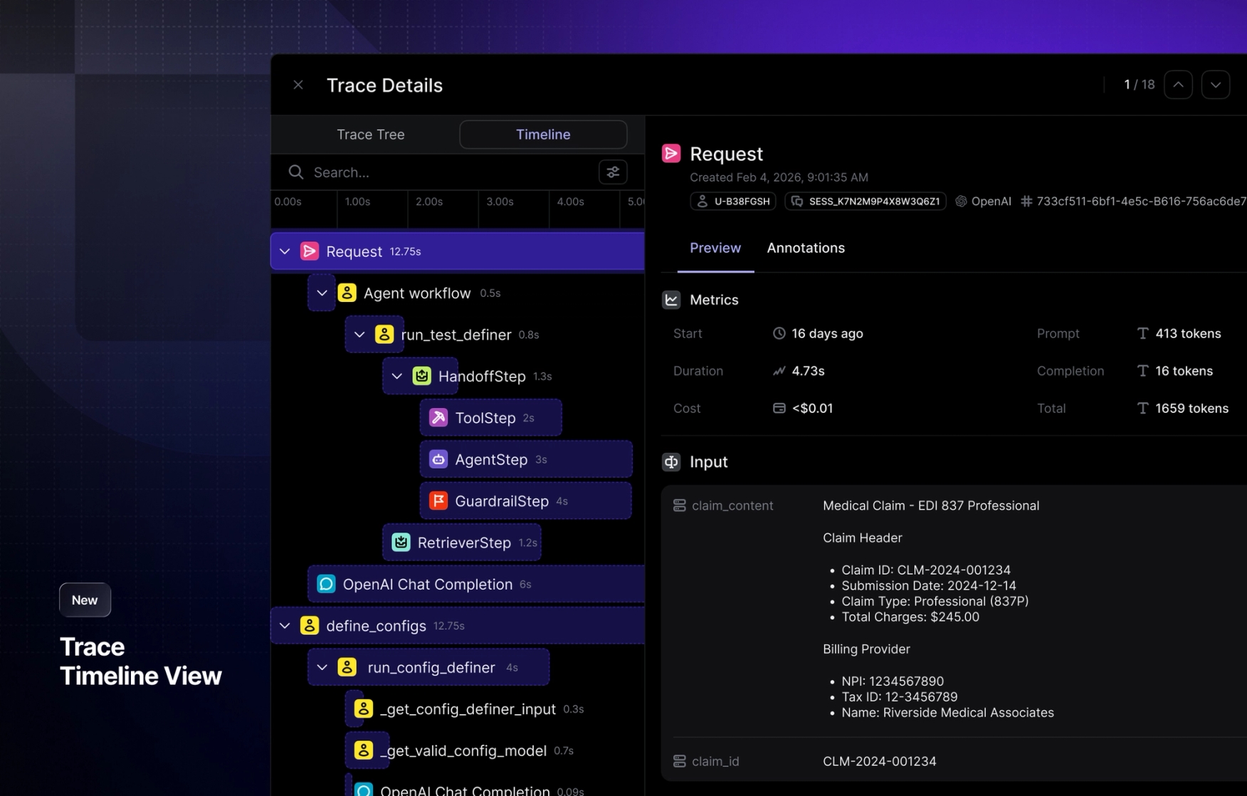 Trace timeline view