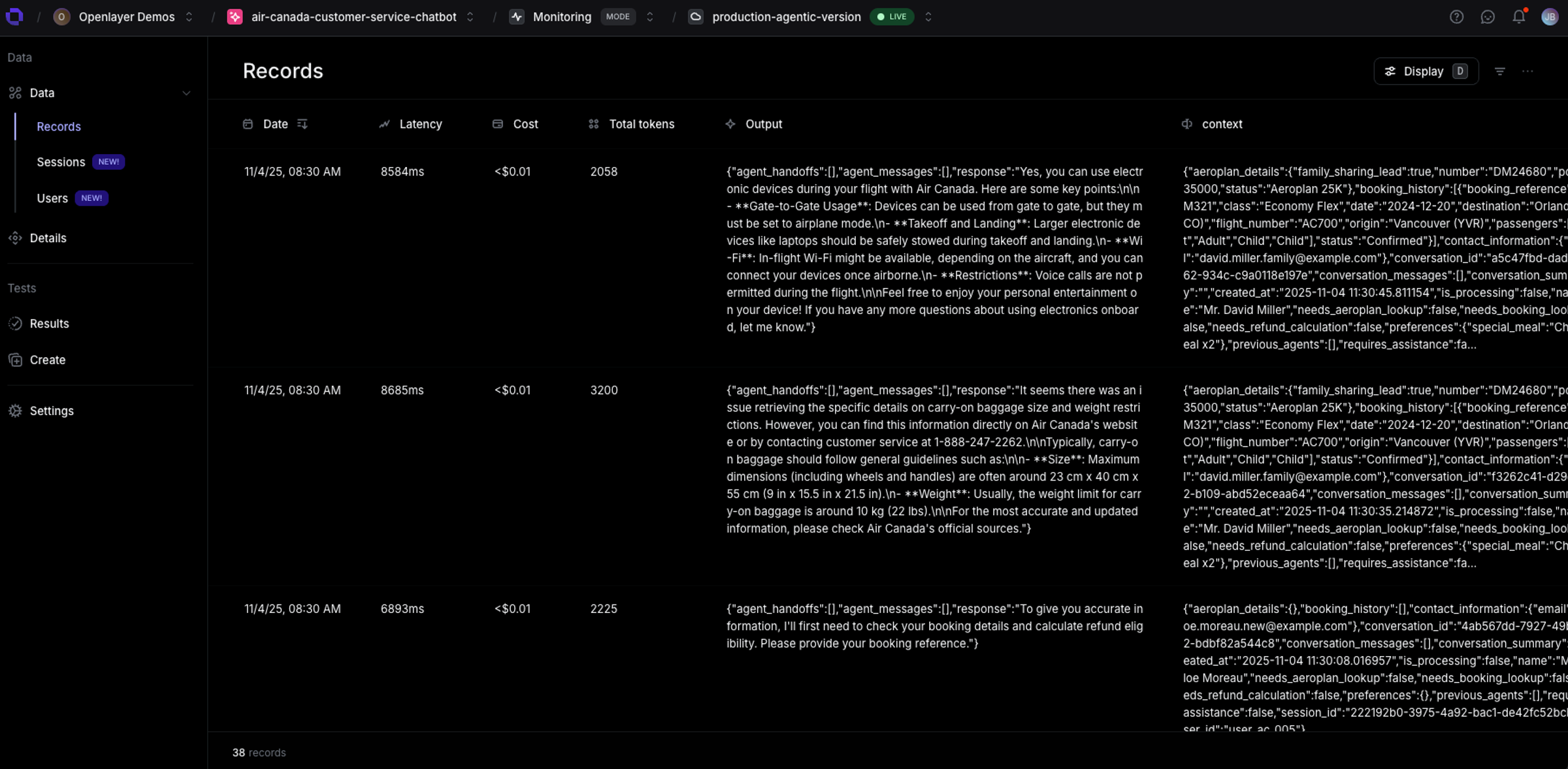 Real-time monitoring