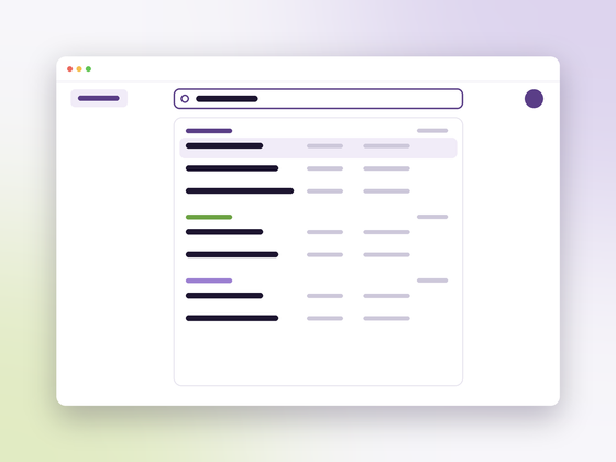 The Epilog Cloud search bar with results grouped by type