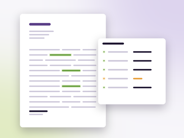 A letter template with merge fields highlighted and a checklist of values