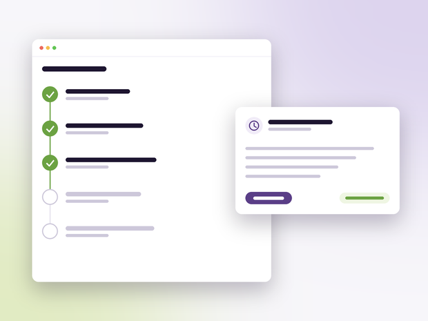 A checklist of service stages beside a scheduled email