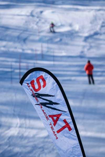 A SWAT feather flag planted on the hill marking the team meeting point