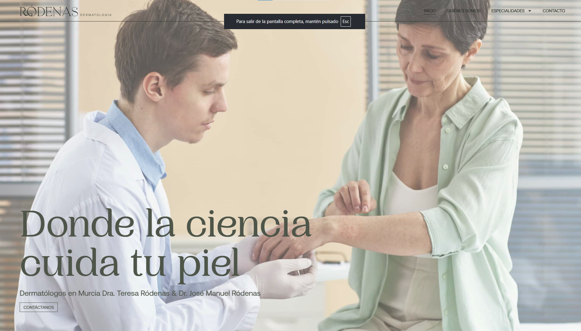 Página web de Ródenas Dermatología diseñada por Chillypills