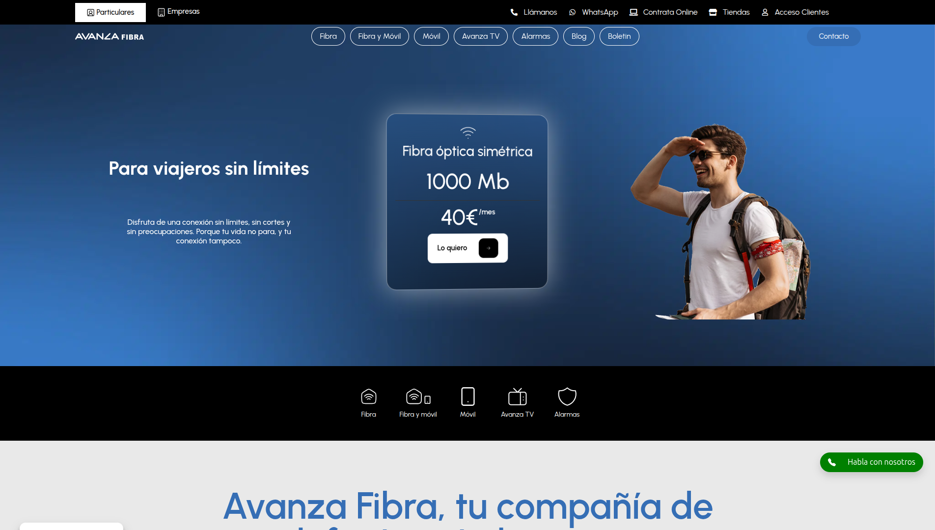 Página web de Avanza Fibra diseñada por Chillypills