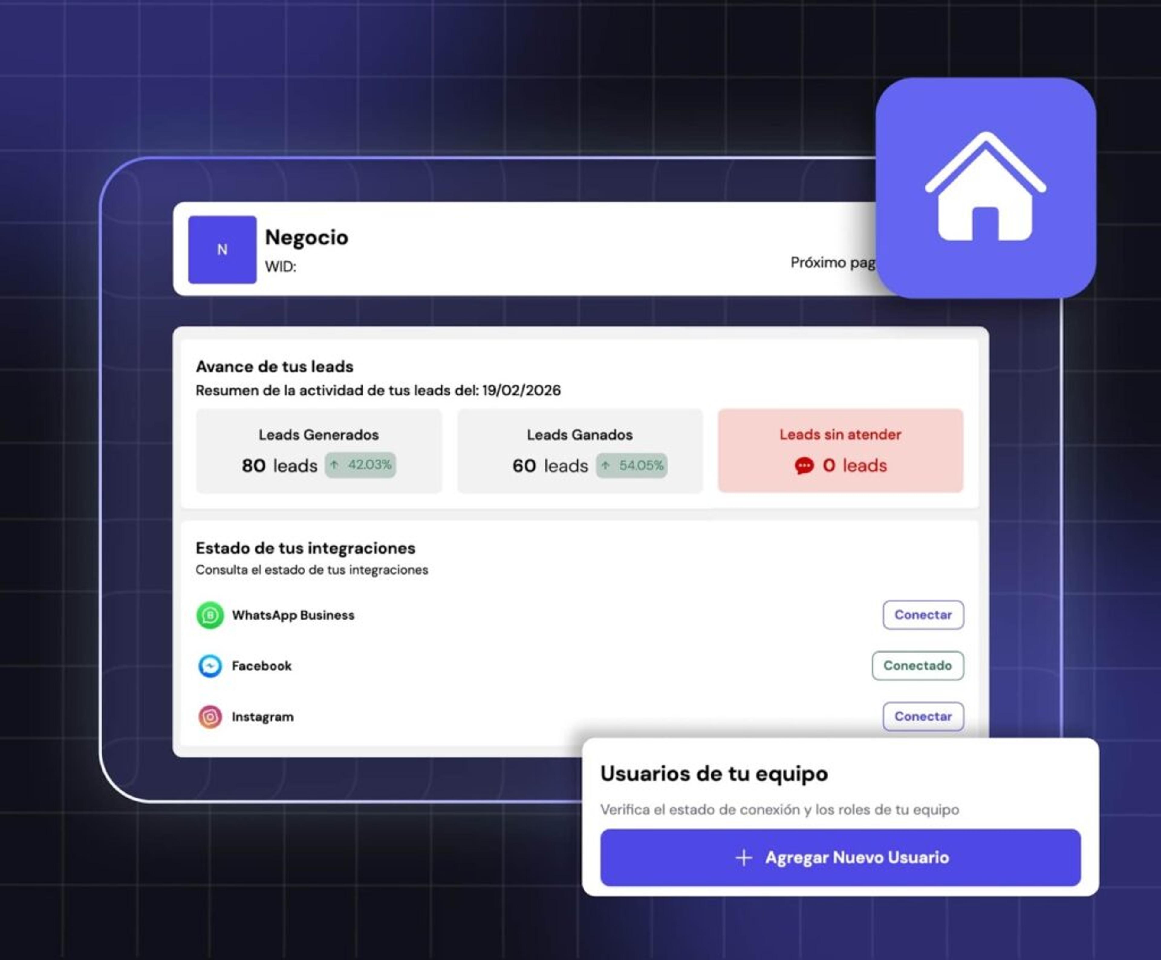 Pantalla de dashboard de Leadsales