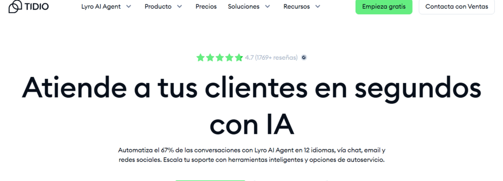 Pantalla de Tidio