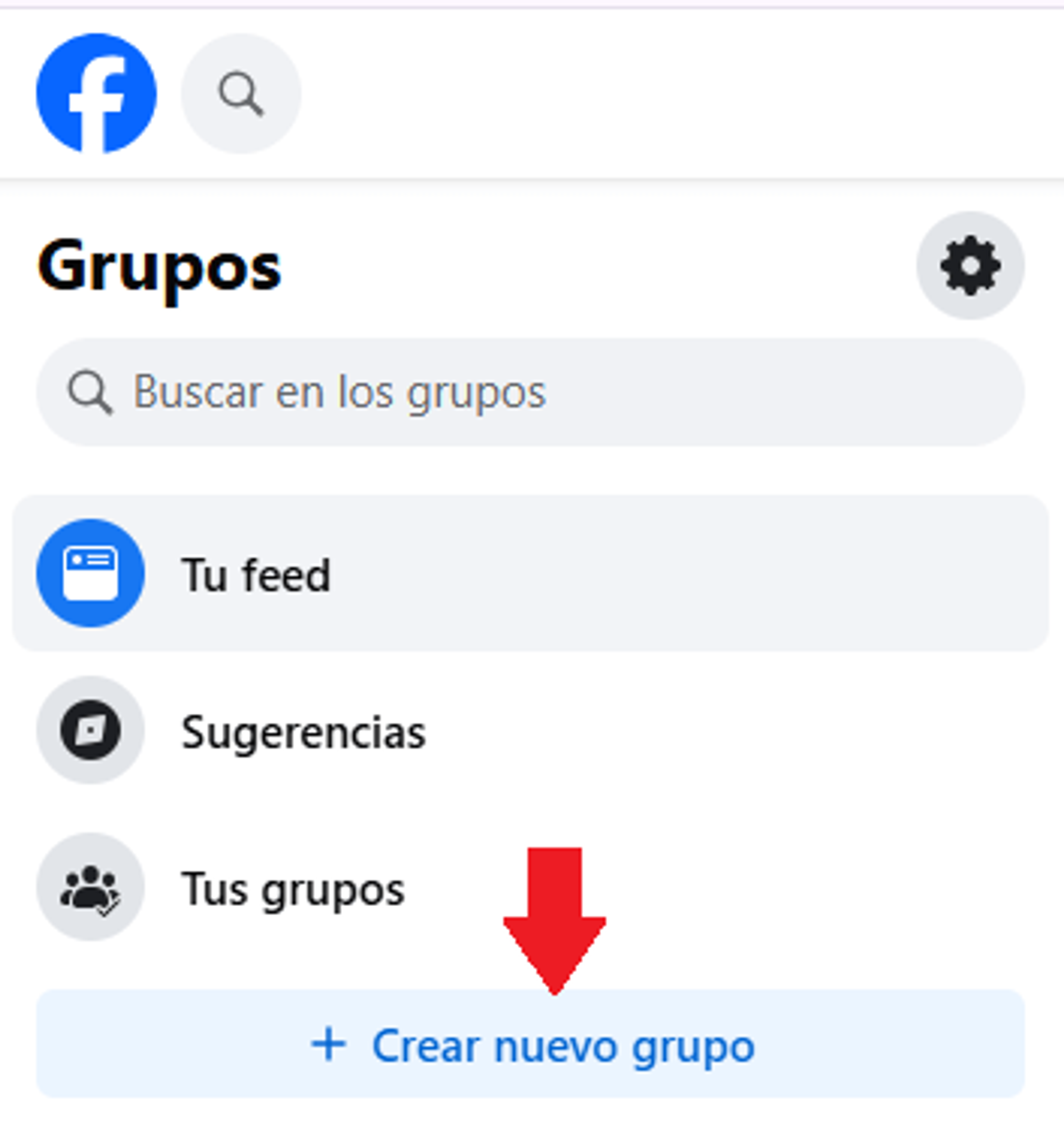 Menú para crear un nuevo grupo en Facebook