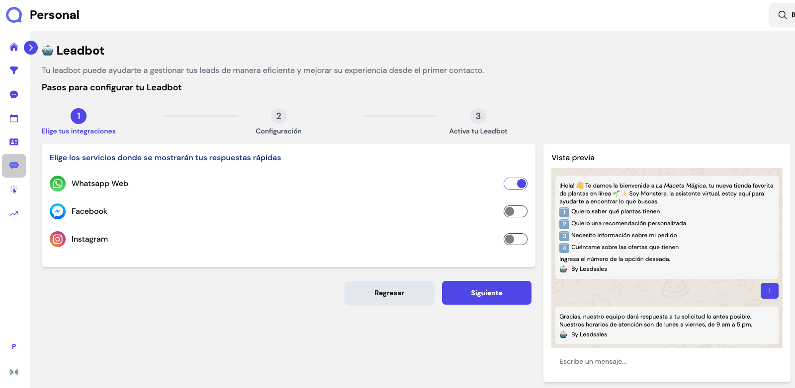 activar Leadbot de Leadsales paso 2