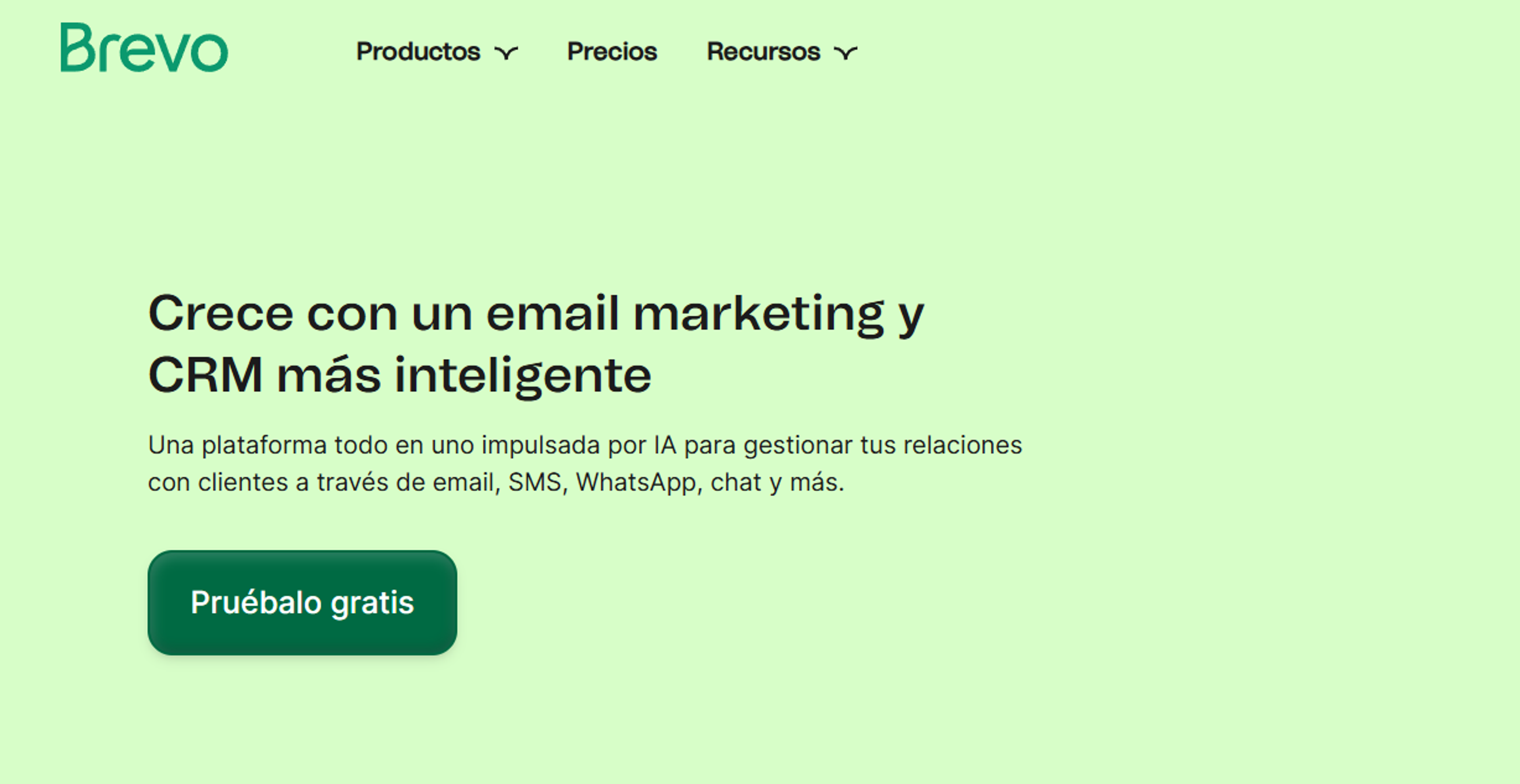 Pantalla de inicio de Brevo
