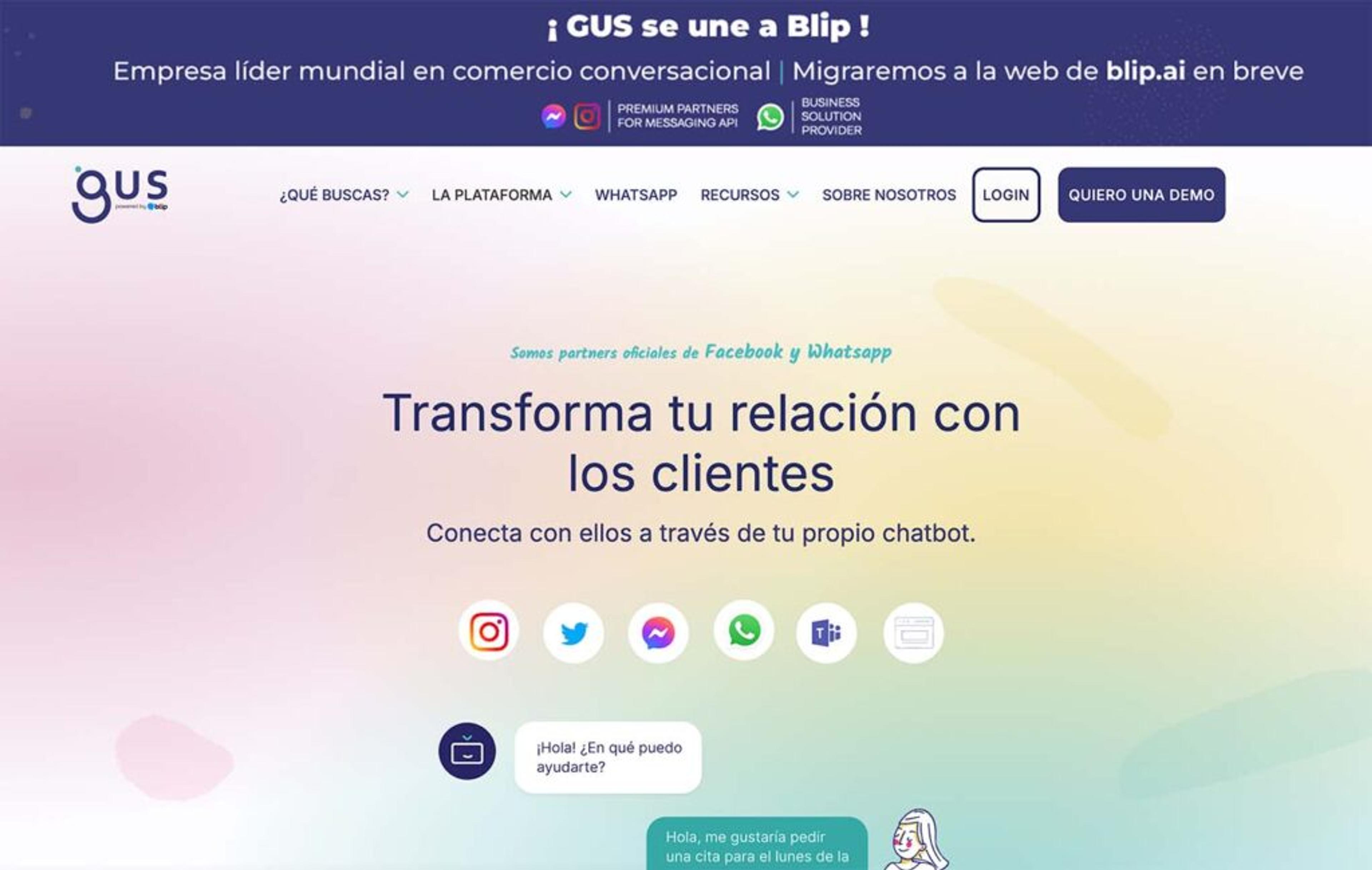 Captura de pantalla de la página web de GusChat