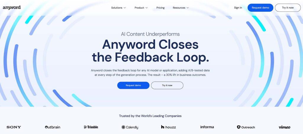 captura de pantalla del homepage de Anyword
