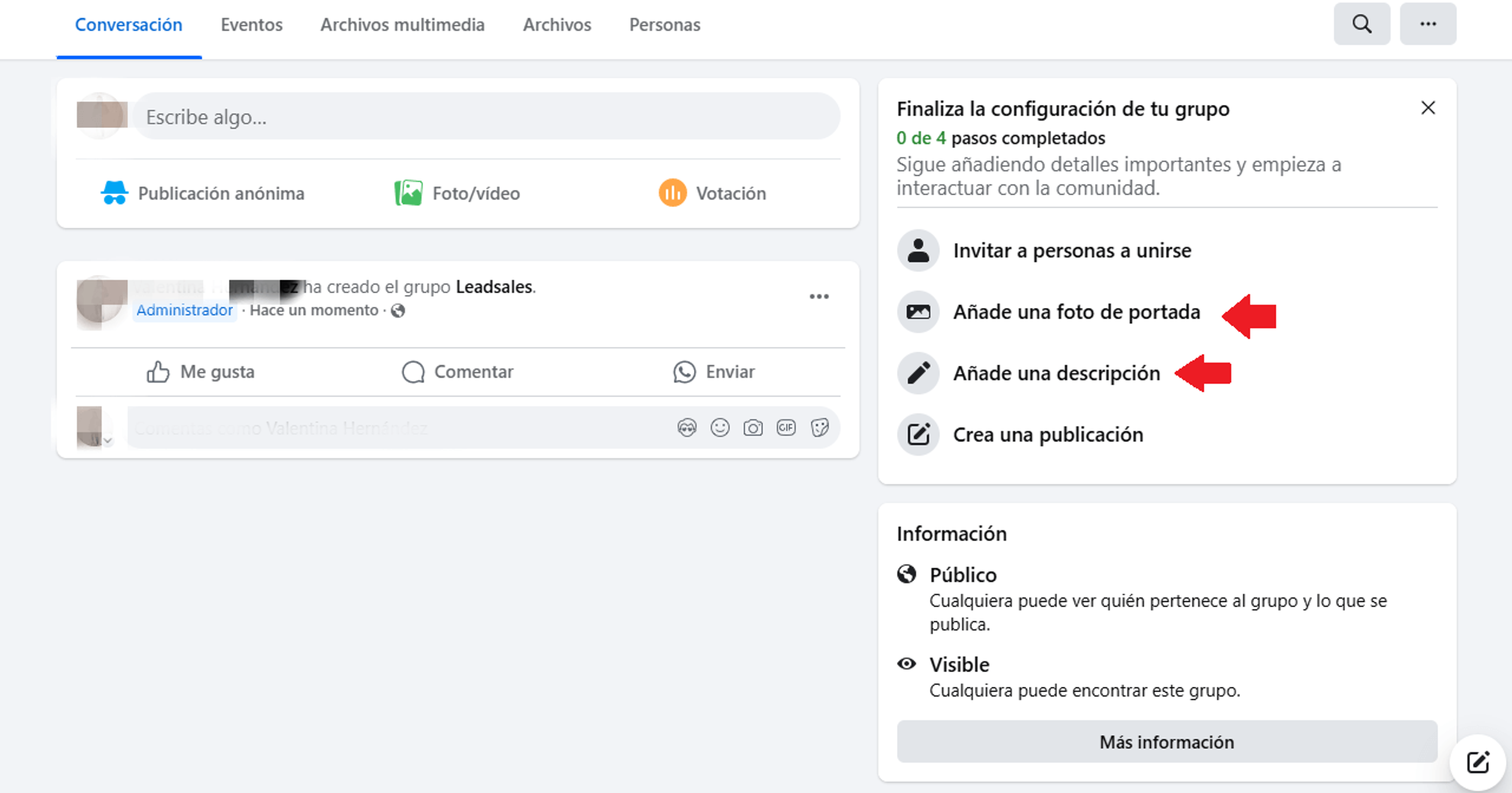 Configuración adicional de grupo en Facebook