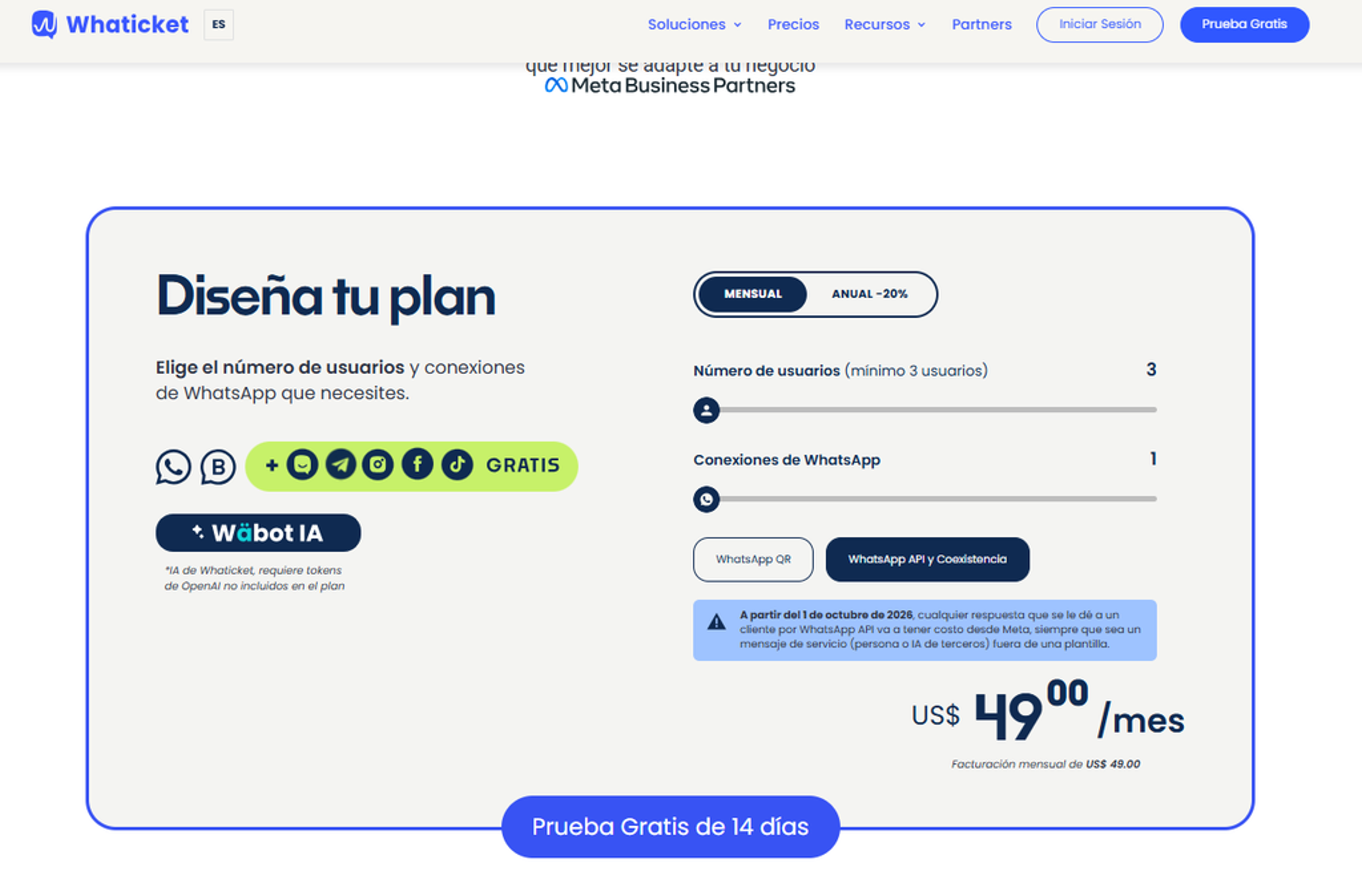 Precios de Whaticket