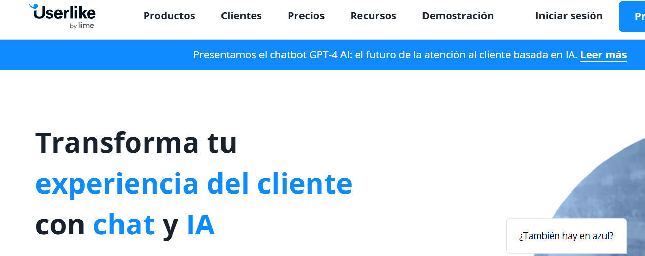 Pantalla de inicio de Userlike
